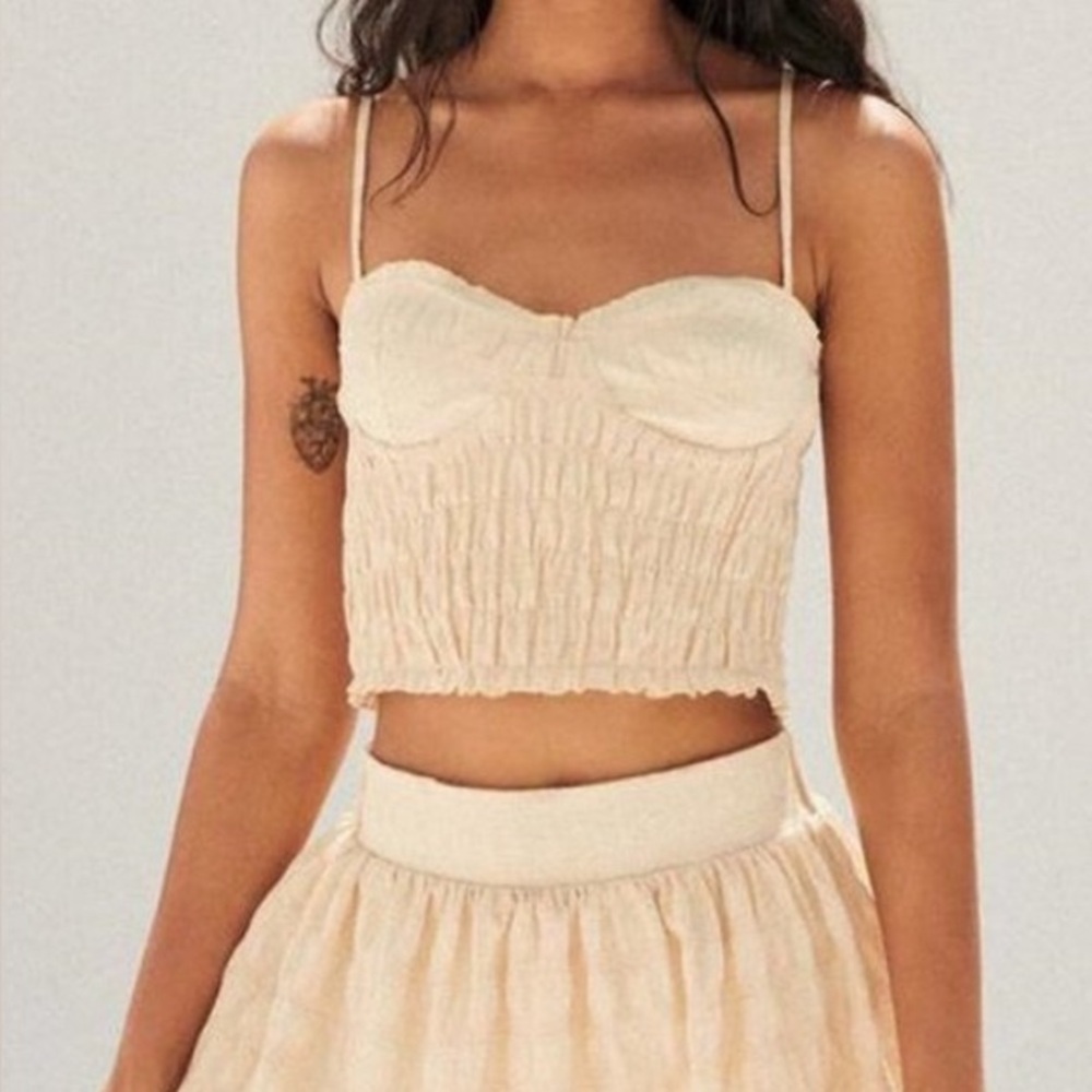 NWT ZARA textured Gingham Ruched stretch Bustier Crop top
